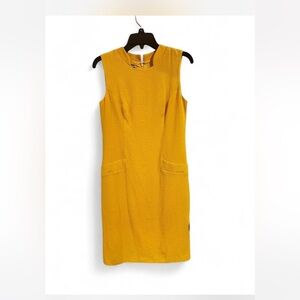 Anne Klein sz 6 Ladies Mustard Yellow Midi Dress shift sleeveless tank retro mod